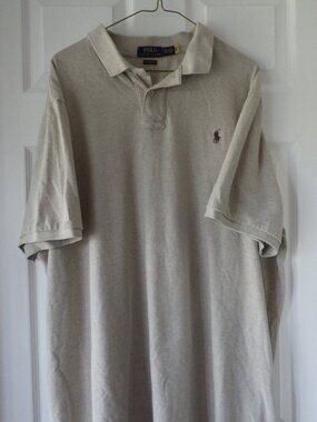 Polo Ralph Lauren Men's Polo Shirt 2XL Beige Short Sleeve Brown Pony Golf Rugby